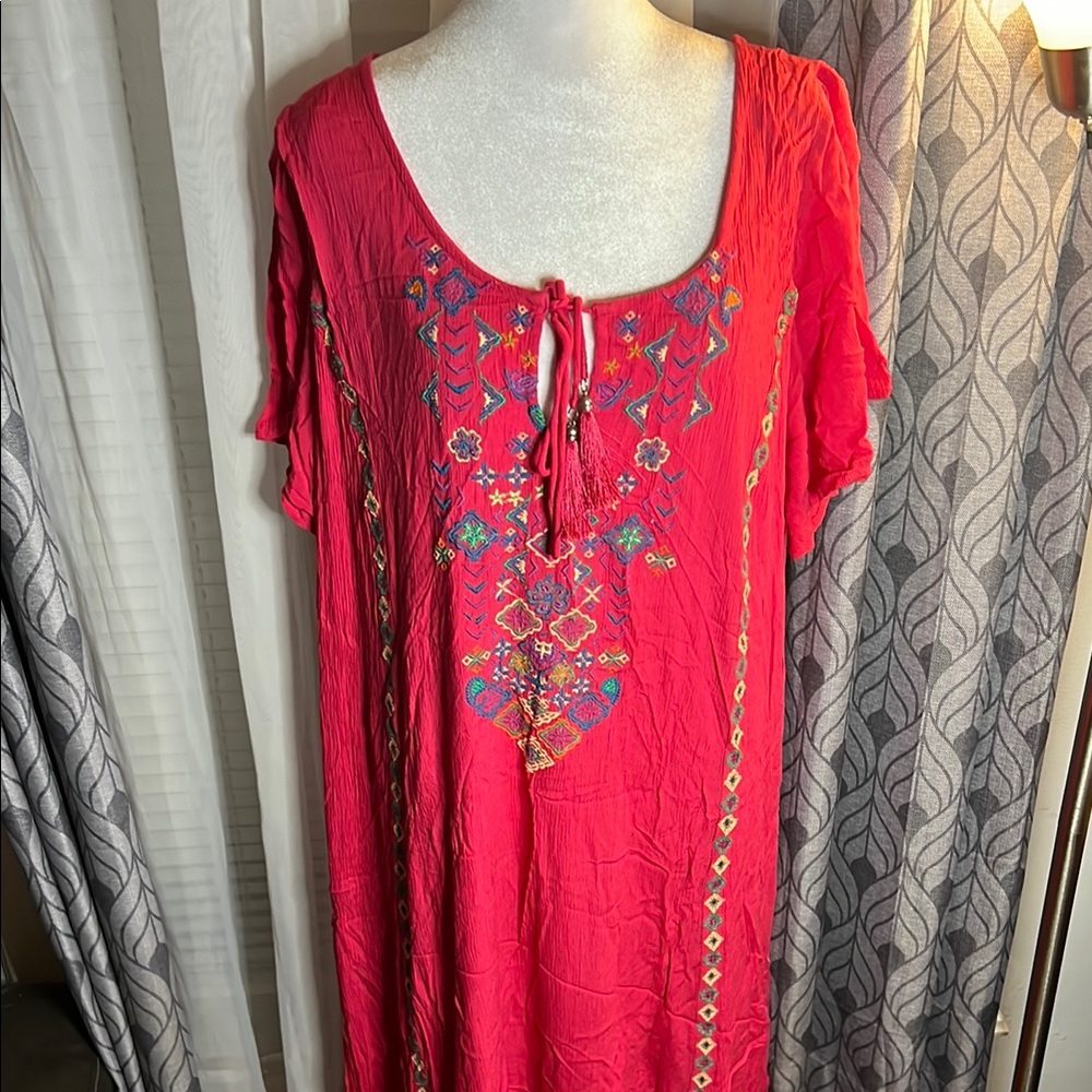 Bohemian Pink Embroidered Maxi Dress